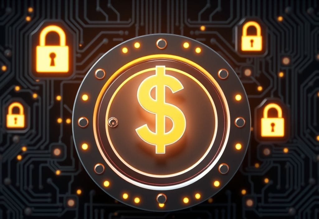 Digital vault with dollar sign representing cybersecurity financial projections