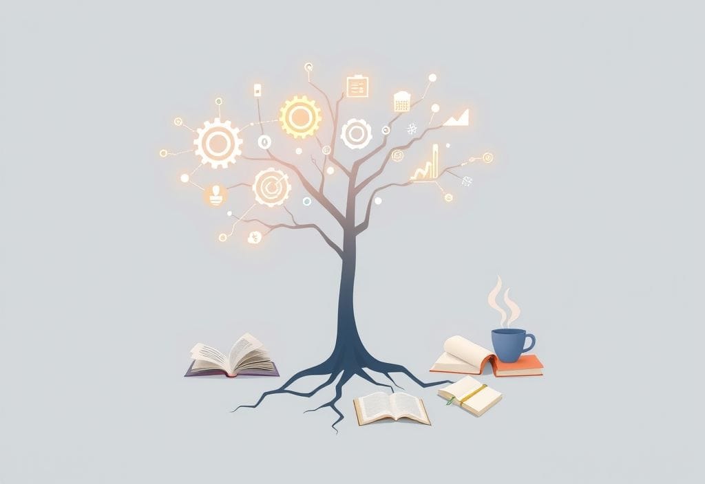 Vector illustration of a digital tree symbolizing the Nurture Tech Tips EmbedTree learning system.