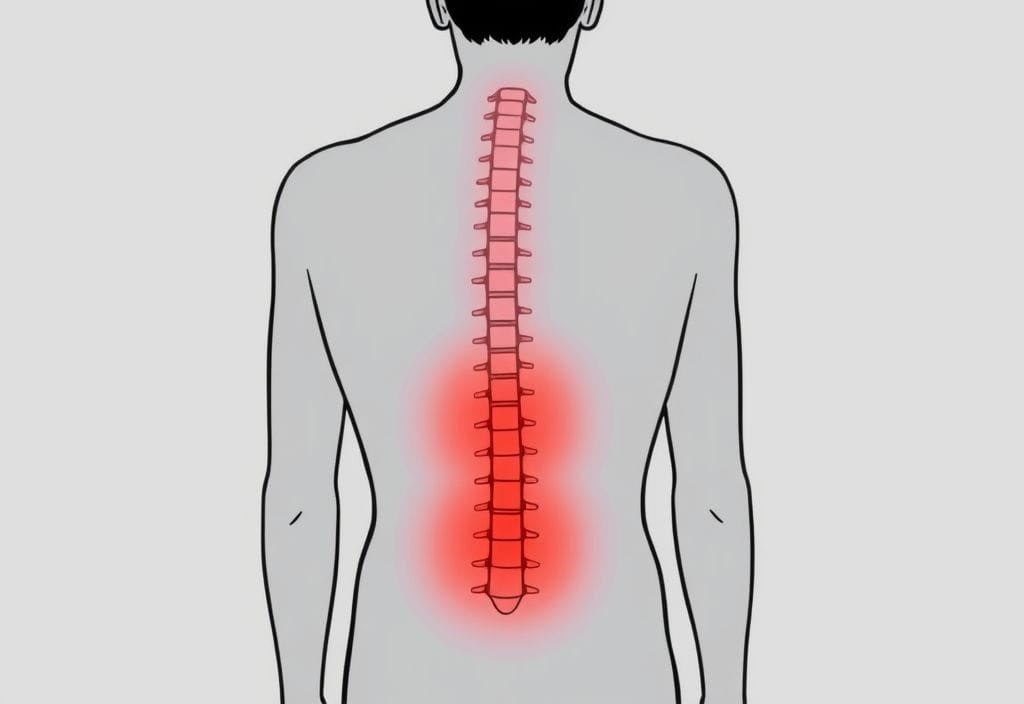 Lower spine area glowing red showing back inflammation