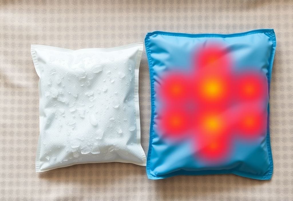 Heat pad and ice pack shown side by side for back pain relief options