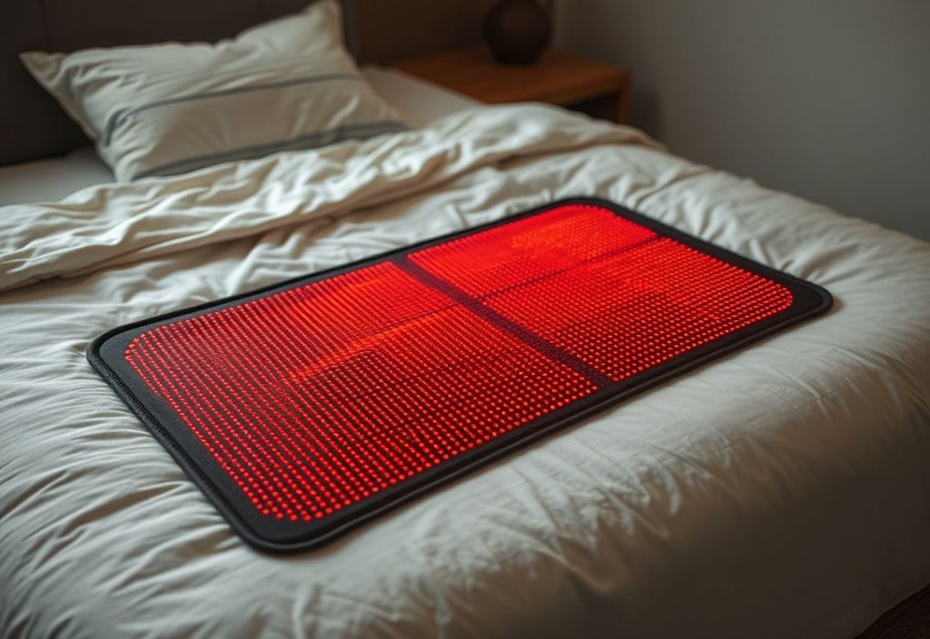 Infrared heat mat placed on bed for advanced back therapy