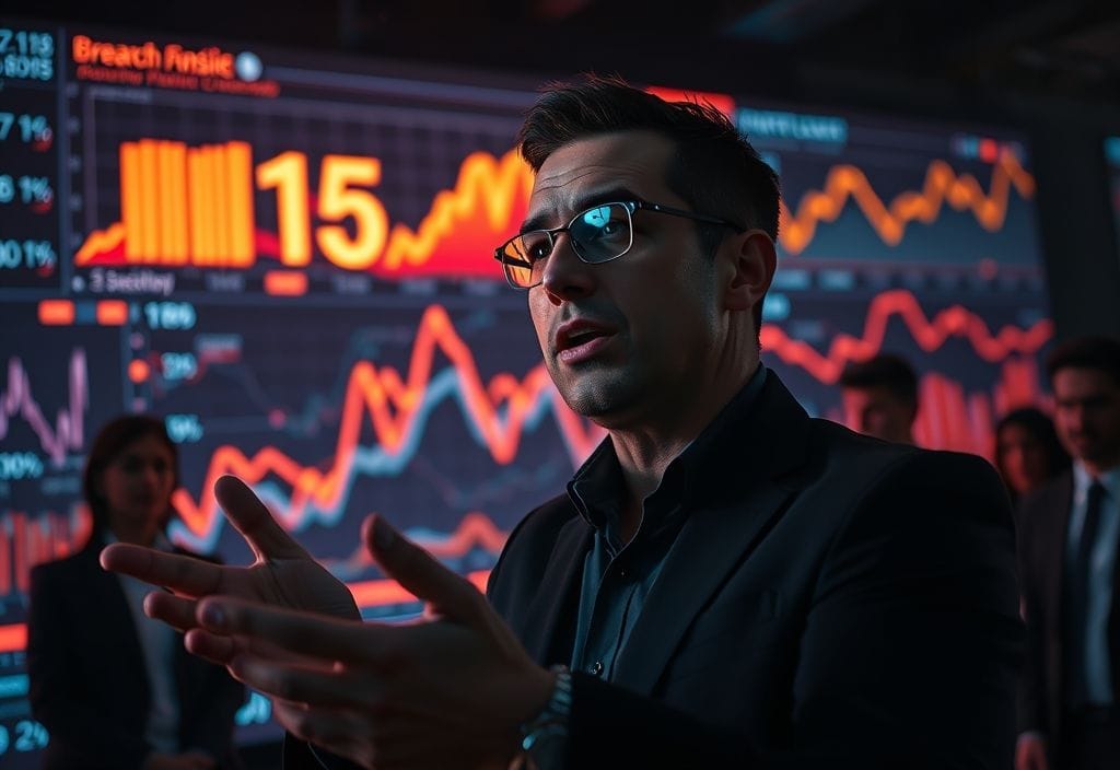 Cybersecurity founder presenting compelling pitch to interested investors