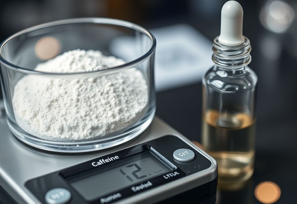 Pure anhydrous caffeine powder and liquid for precision dosing
