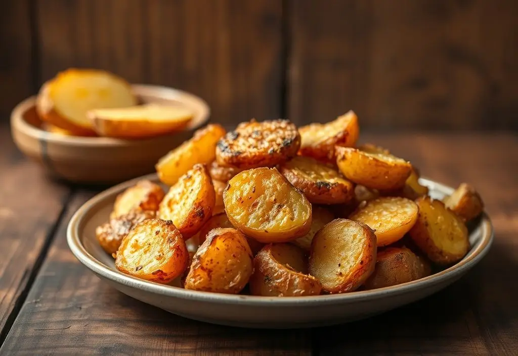 Golden crispy russet potatoes with a smoky flavor, showcasing texture and color for a liquid smoke recipe