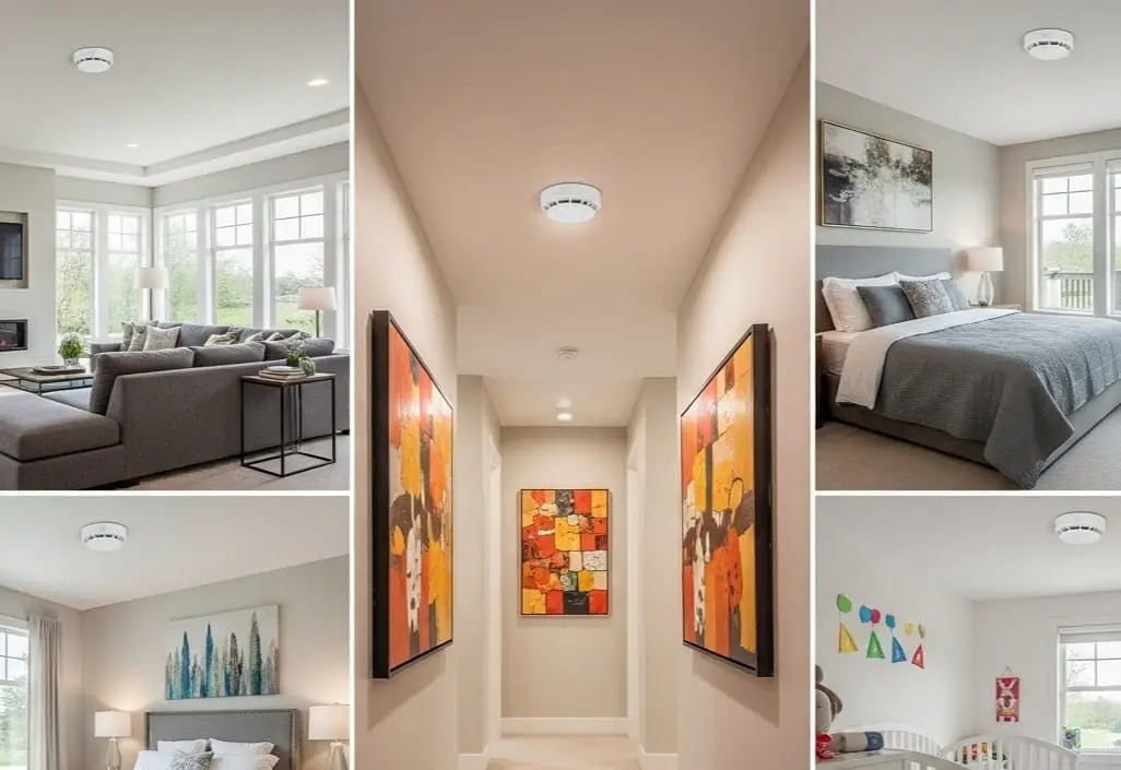 Comprehensive smoke detector setup in a modern home showing how many smoke detectors do I need for full fire safety coverage