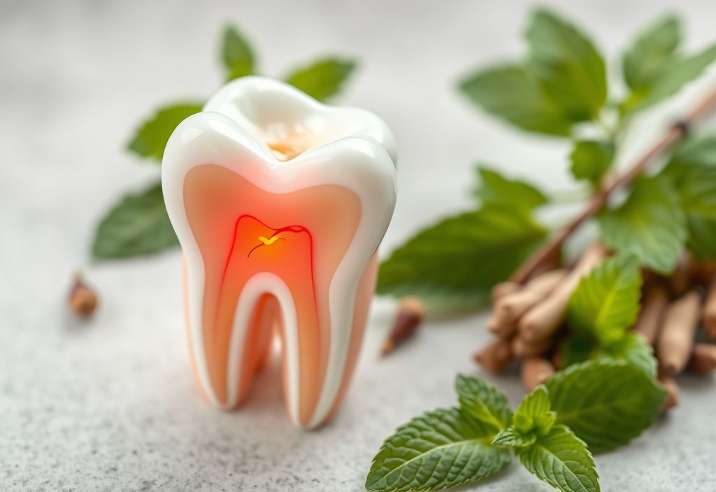 A realistic cross-section of a tooth showing nerve pain with natural home remedies, illustrating how to kill tooth pain nerve in 3 seconds permanently.
