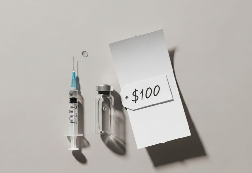 Creative flat lay showing cosmetic items and price concept representing the cost of a lip flip