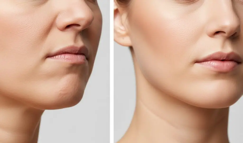 Masseter Botox before and after results showing slimmer jawline and reduced tension