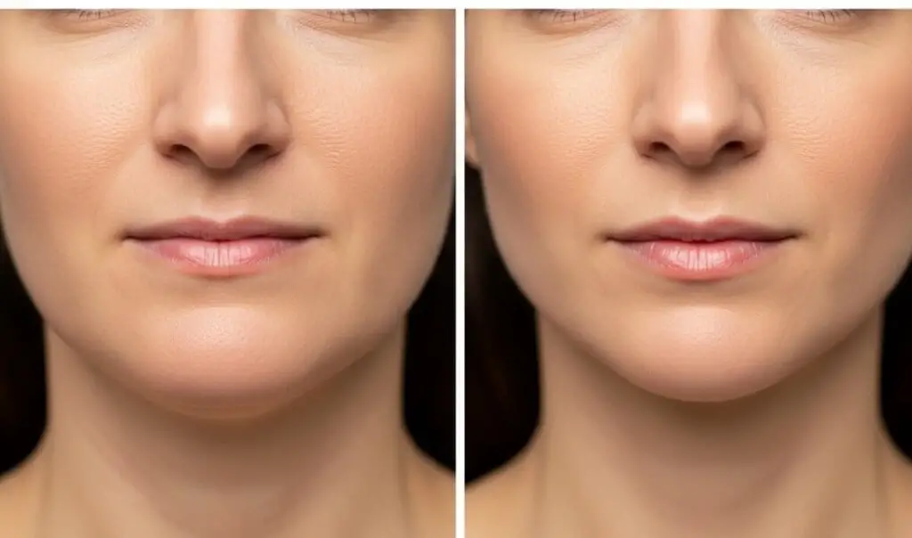Masseter Botox before and after showing a clearly visible difference with slimmer jawline after treatment