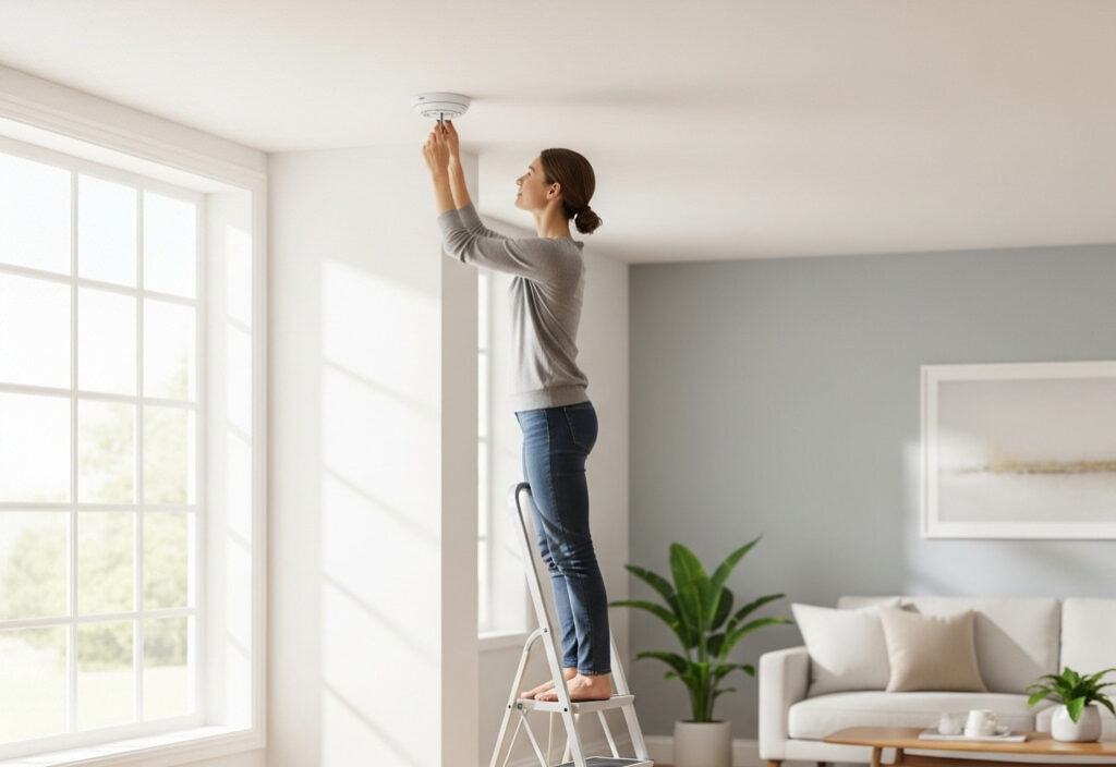 How many smoke detectors do I need: person maintaining a smoke detector in one room for effective fire safety