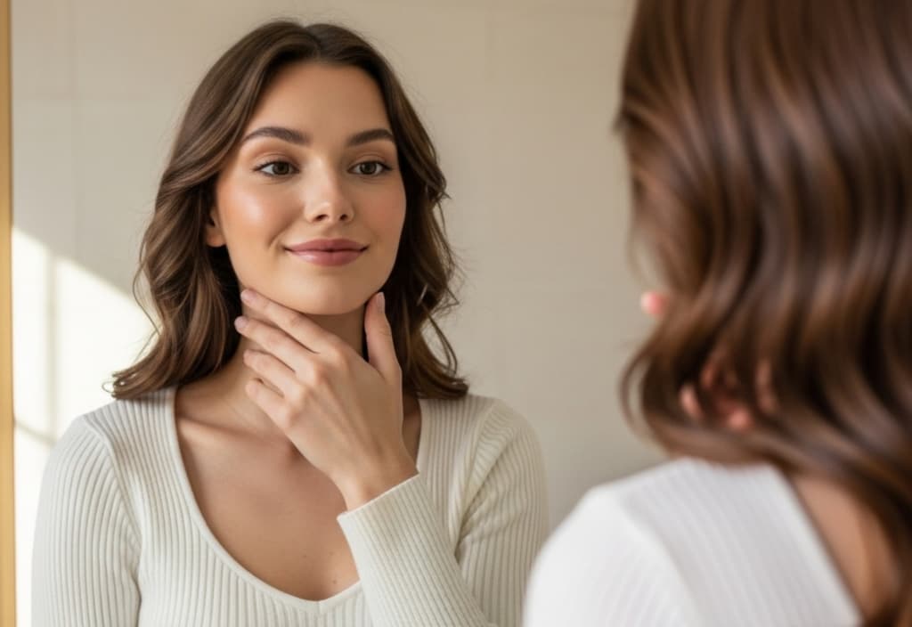 Will masseter Botox slim my face illustration showing a woman with a slimmer jawline looking in the mirror