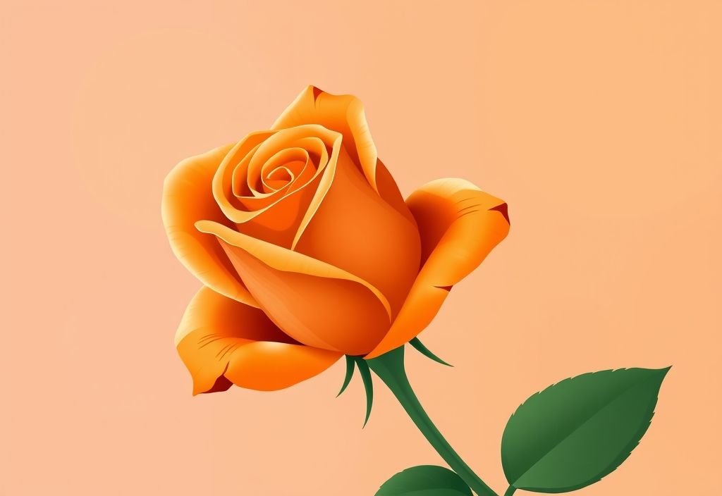 Illustration of an orange rose in vector style symbolizing love and relationships, representing the orange color rose meaning.
