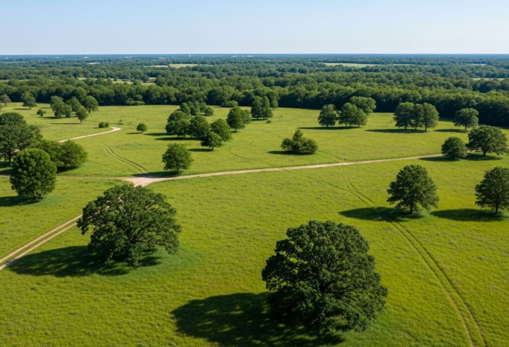 Aerial view of a green plot of land representing land equity loan opportunities for development or investment.