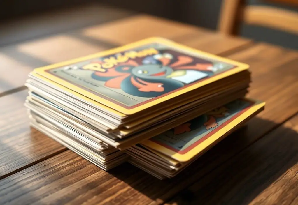 High-quality Pokémon cards showing thickness and texture without readable text, representing Is Pokémon Card Stock A35 Thick Standard.