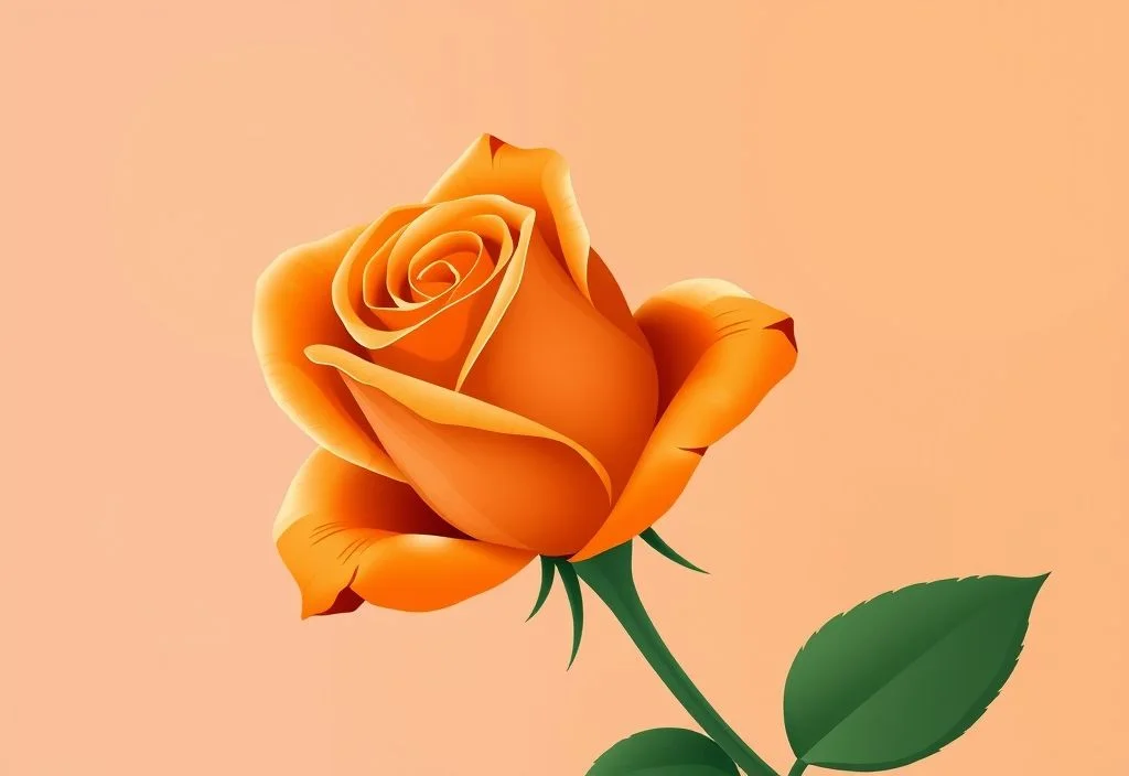 Illustration of an orange rose in vector style symbolizing love and relationships, representing the orange color rose meaning.