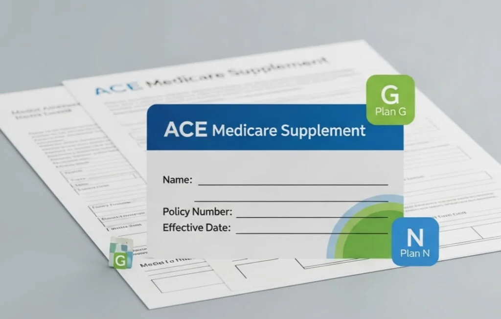 ACE Medicare Supplement insurance plans for seniors including Plan G and Plan N, showing coverage options and healthcare forms.